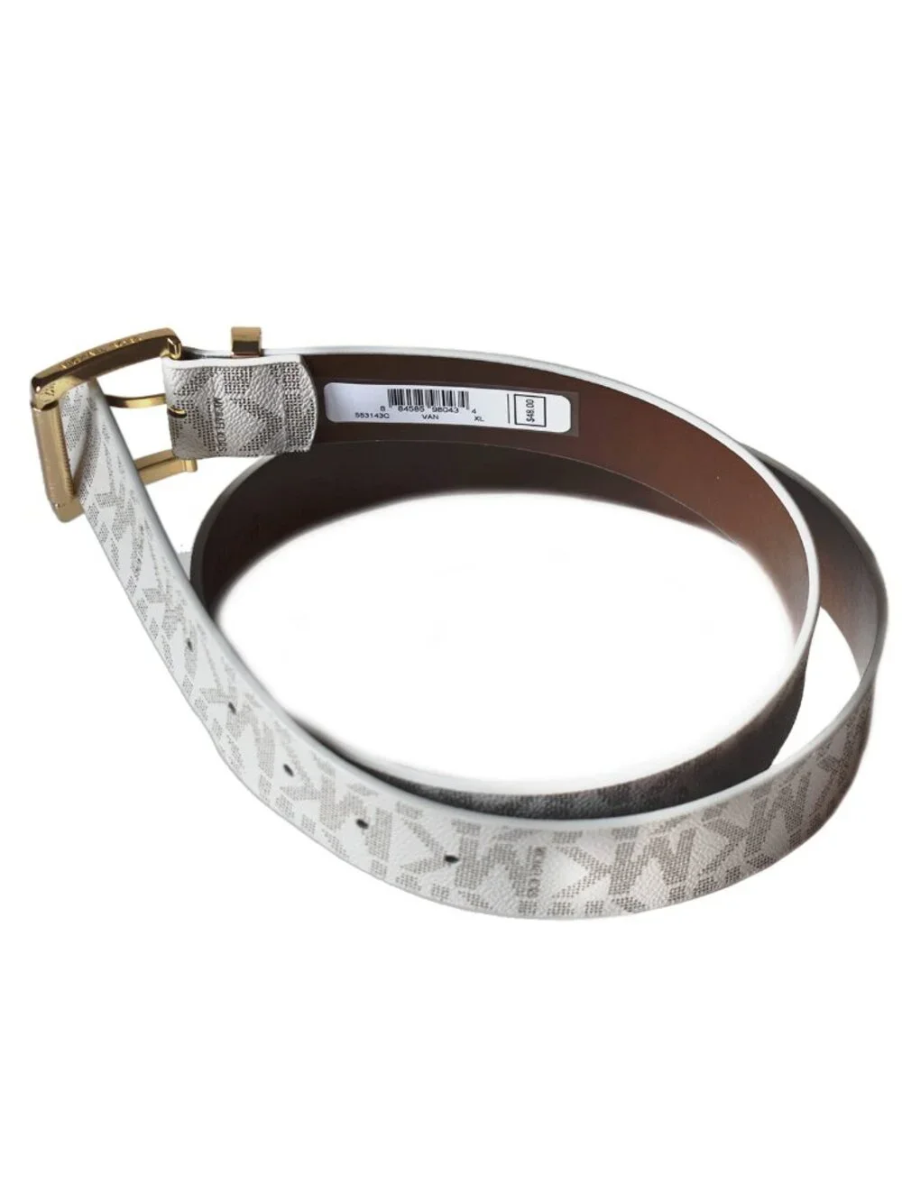 Michael Kors Women’s Belt Logo Monogram Cream Faux Leather Gold-Tone Buckle XL